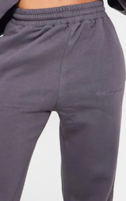 PRETTYLITTLETHING Charcoal Embroidered Oversized Cuffed Sweatpants