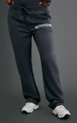 PRETTYLITTLETHING Charcoal Logo Print Straight Leg Sweatpants