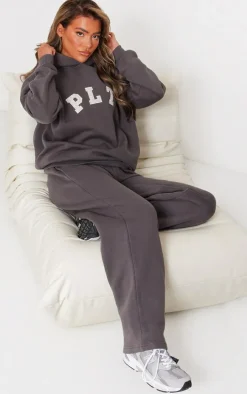 PRETTYLITTLETHING Charcoal Logo Oversized Wide Leg Sweatpants