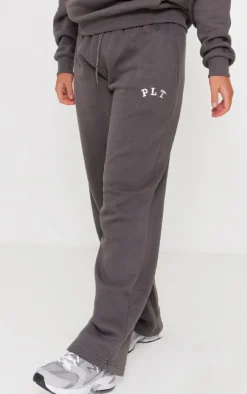 PRETTYLITTLETHING Charcoal Logo Oversized Wide Leg Sweatpants
