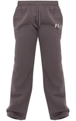 PRETTYLITTLETHING Charcoal Logo Oversized Wide Leg Sweatpants
