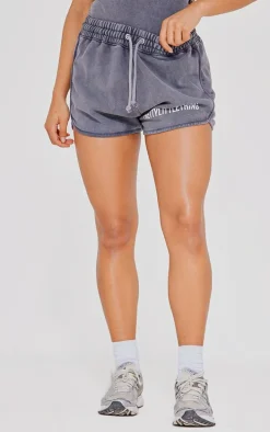 PRETTYLITTLETHING Charcoal Wash High Waisted Runner Shorts