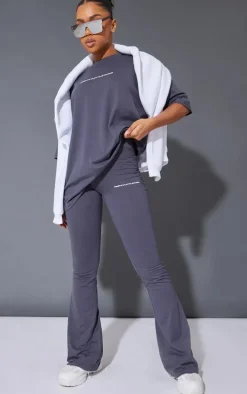 PRETTYLITTLETHING Charcoal Printed Flared Pants