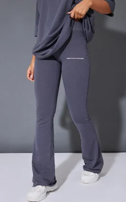 PRETTYLITTLETHING Charcoal Printed Flared Pants