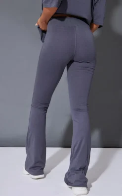 PRETTYLITTLETHING Charcoal Printed Flared Pants