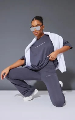 PRETTYLITTLETHING Charcoal Printed Oversized T-shirt