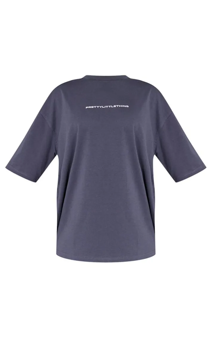PRETTYLITTLETHING Charcoal Printed Oversized T-shirt
