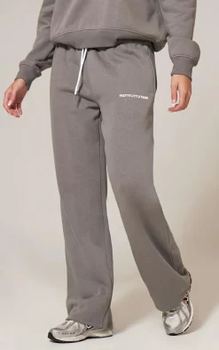 PRETTYLITTLETHING Charcoal Contrast Print Wide Leg Sweatpants