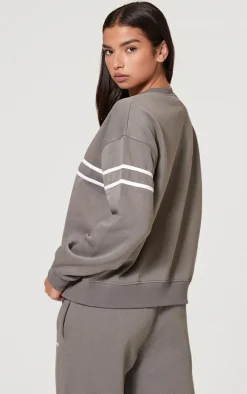 PRETTYLITTLETHING Charcoal Contrast Print Oversized Sweatshirt