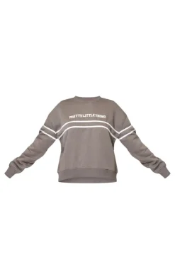 PRETTYLITTLETHING Charcoal Contrast Print Oversized Sweatshirt