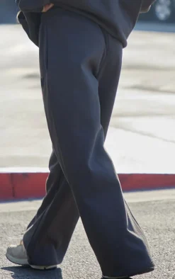 PRETTYLITTLETHING Charcoal Premium Embossed Wide Leg Sweatpants