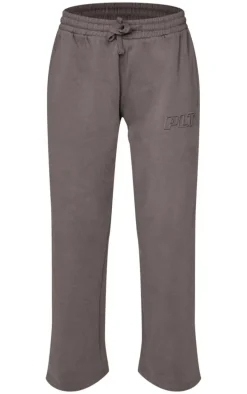 PRETTYLITTLETHING Charcoal Premium Embossed Wide Leg Sweatpants