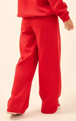 PRETTYLITTLETHING Cherry Red Logo Embroidered Straight Leg Sweatpants