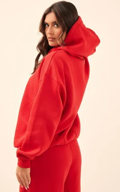 PRETTYLITTLETHING Cherry Red Logo Embroidered Oversized Hoodie