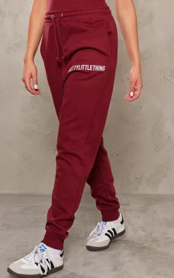 PRETTYLITTLETHING Cherry Red Logo High Waisted Cuffed Sweatpants