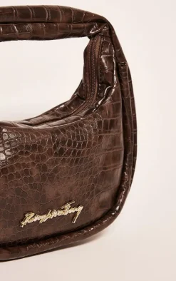 PRETTYLITTLETHING Chocolate PU Croc Mini Grab Bag