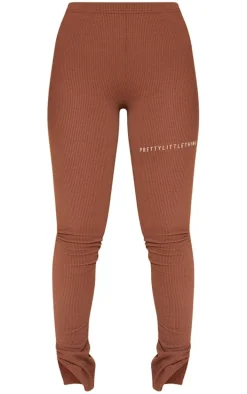 PRETTYLITTLETHING Chocolate Rib Split Hem Leggings