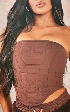 PRETTYLITTLETHING Chocolate Brown Nylon Padded Corset