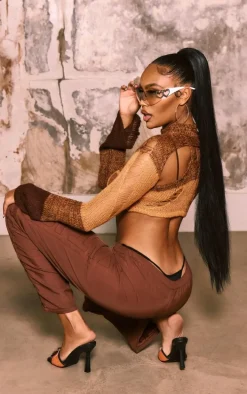 PRETTYLITTLETHING Chocolate Brown Nylon Padded Pants