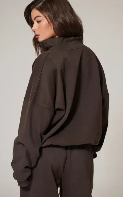 PRETTYLITTLETHING Chocolate Premium Print Half Zip Sweatshirt