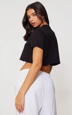 PRETTYLITTLETHING Cotton Black Oversized Crop T-Shirt
