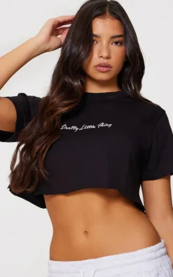 PRETTYLITTLETHING Cotton Black Oversized Crop T-Shirt