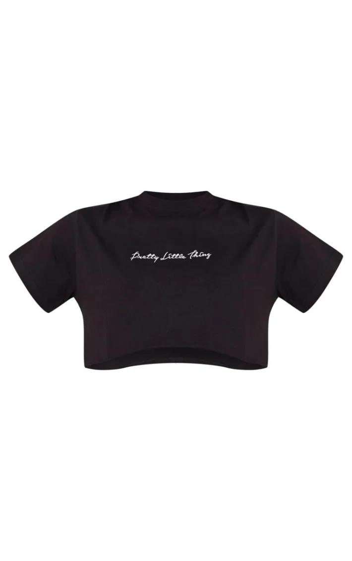 PRETTYLITTLETHING Cotton Black Oversized Crop T-Shirt
