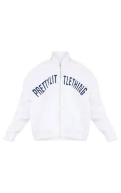 PRETTYLITTLETHING Cream Graphic Zip Up Fleece Jacket