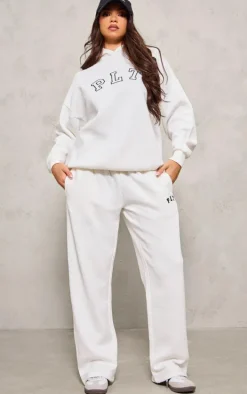 PRETTYLITTLETHING Cream Logo Oversized Wide Leg Sweatpants