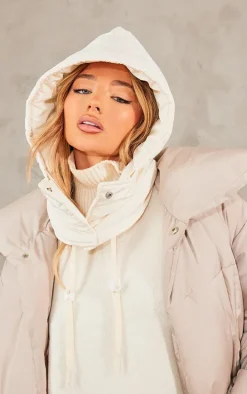 PRETTYLITTLETHING Cream Nylon Detached Hood