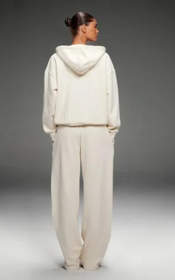 PRETTYLITTLETHING Cream Premium Embroidered Zip Front Oversized Hoodie