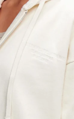 PRETTYLITTLETHING Cream Premium Embroidered Zip Front Oversized Hoodie