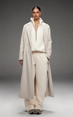 PRETTYLITTLETHING Cream Premium Embroidered Oversized Wide Leg Sweatpants