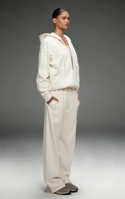 PRETTYLITTLETHING Cream Premium Embroidered Oversized Wide Leg Sweatpants