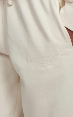 PRETTYLITTLETHING Cream Premium Embroidered Oversized Wide Leg Sweatpants