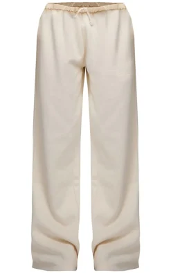 PRETTYLITTLETHING Cream Premium Embroidered Oversized Wide Leg Sweatpants