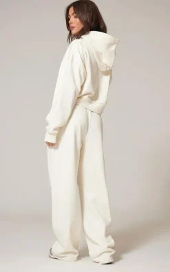 PRETTYLITTLETHING Cream Premium Print Zip Front Hoodie