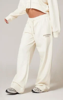 PRETTYLITTLETHING Cream Premium Print Wide Leg Sweatpants