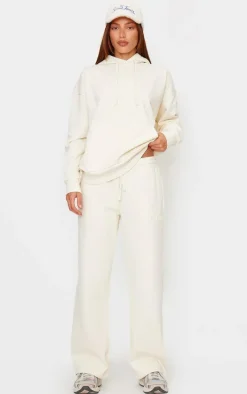 PRETTYLITTLETHING Cream Premium Embossed Wide Leg Sweatpants