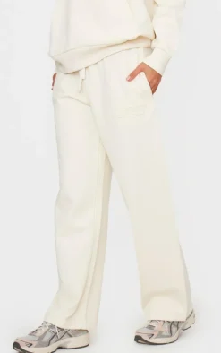 PRETTYLITTLETHING Cream Premium Embossed Wide Leg Sweatpants