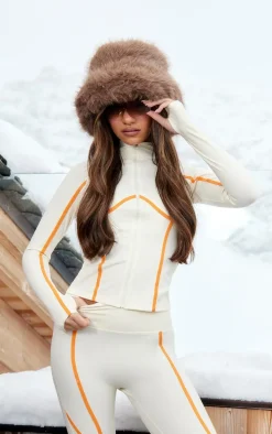 PRETTYLITTLETHING Cream Ski Contrast Seam Sculpt Jacket & Leggings Set
