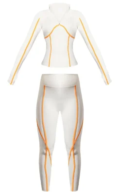 PRETTYLITTLETHING Cream Ski Contrast Seam Sculpt Jacket & Leggings Set