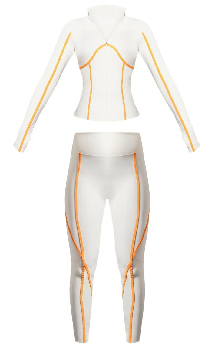 PRETTYLITTLETHING Cream Ski Contrast Seam Sculpt Jacket & Leggings Set