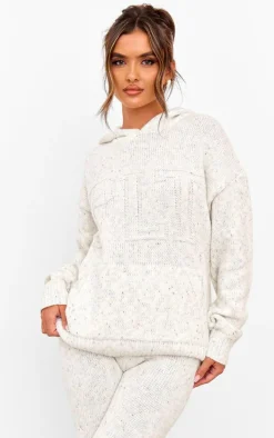 PRETTYLITTLETHING Cream Space Dye Oversized Knitted Hoodie