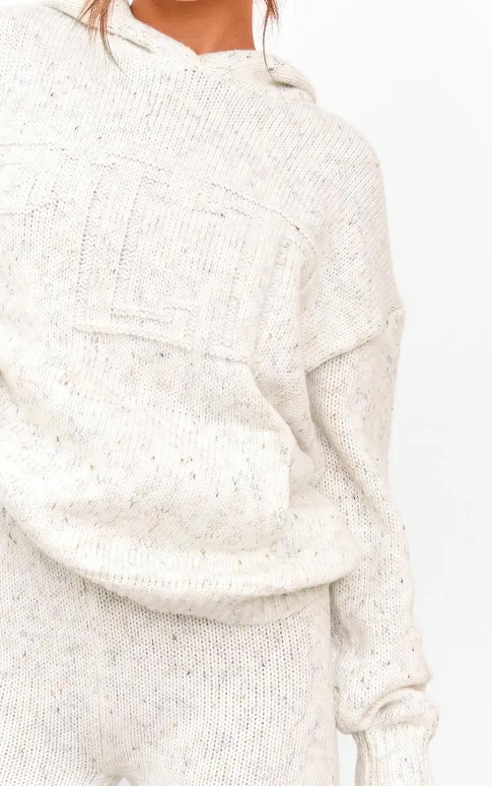 PRETTYLITTLETHING Cream Space Dye Oversized Knitted Hoodie