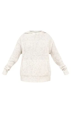 PRETTYLITTLETHING Cream Space Dye Oversized Knitted Hoodie