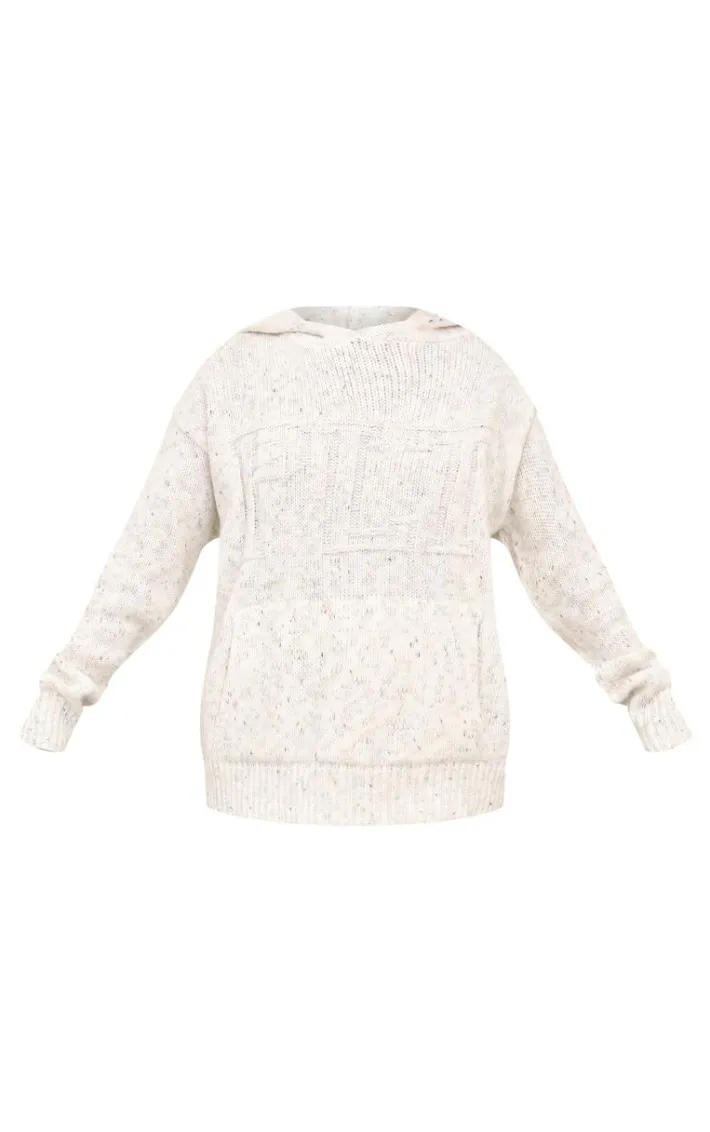 PRETTYLITTLETHING Cream Space Dye Oversized Knitted Hoodie