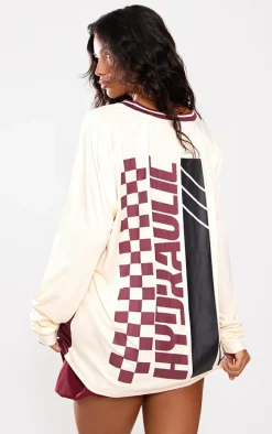 PRETTYLITTLETHING Cream Studio Mode Long Sleeve Football Shirt