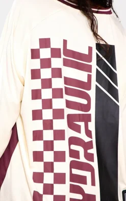 PRETTYLITTLETHING Cream Studio Mode Long Sleeve Football Shirt