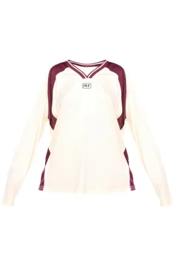 PRETTYLITTLETHING Cream Studio Mode Long Sleeve Football Shirt